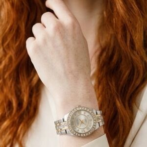 Studio Time Crystal Bezel Watch Gold & Silver Tone Rhinestone Bracelet